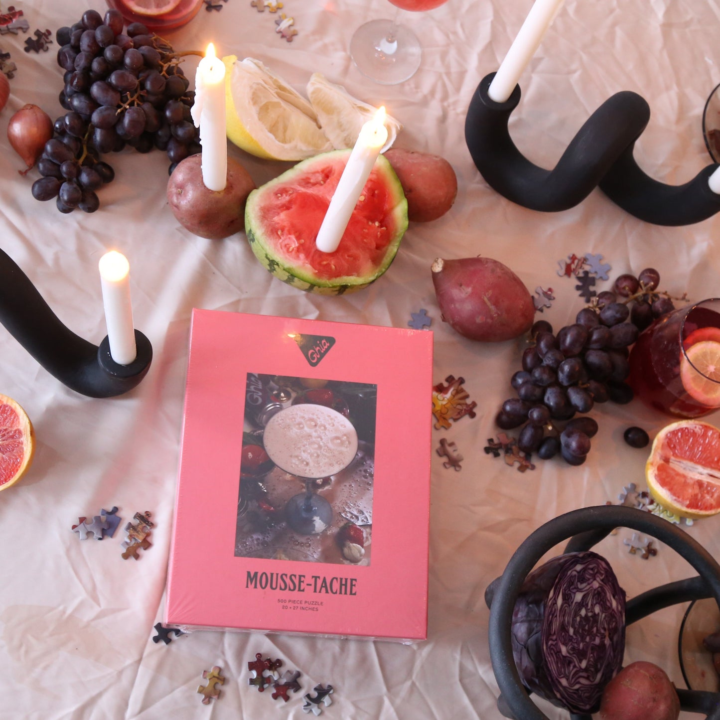 Ghia Mousse-tache 500 piece puzzle available at Rook & Rose.