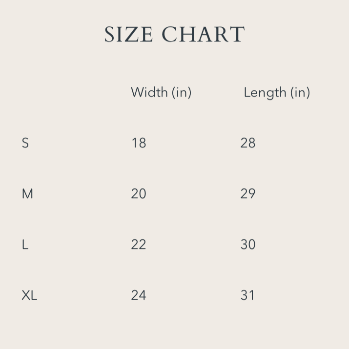 T-shirt size chart.
