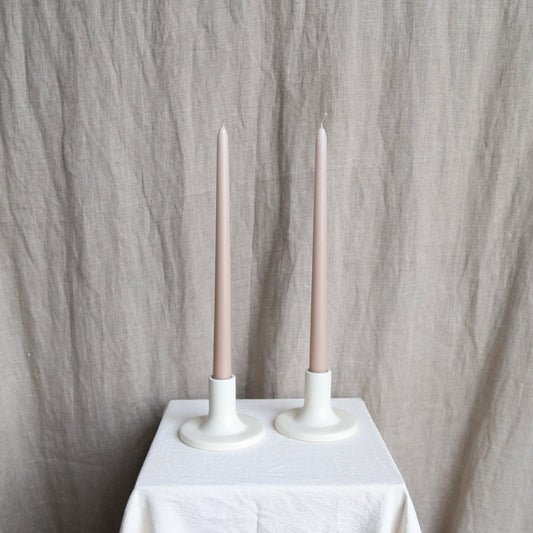 Pair of mocha taper candles available at Rook & Rose