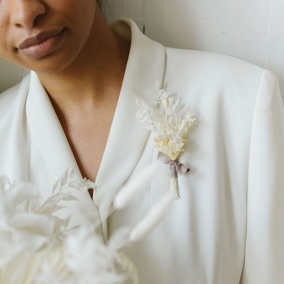 Dried floral boutonniere available at Rook & Rose.