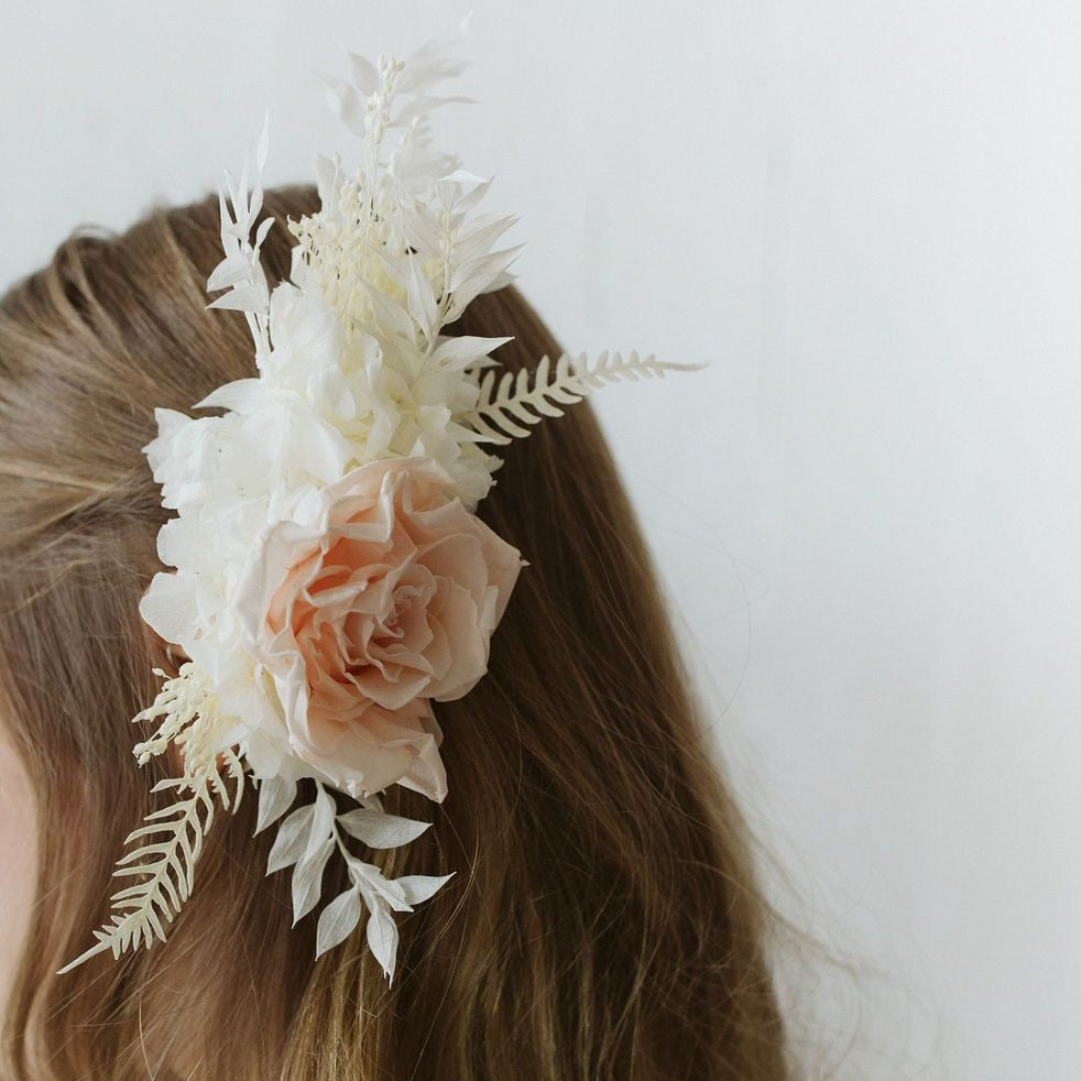 Dried floral hair clip available at Rook & Rose.