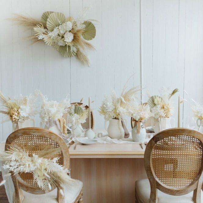 Small dried wedding floral installation available at Rook & Rose.