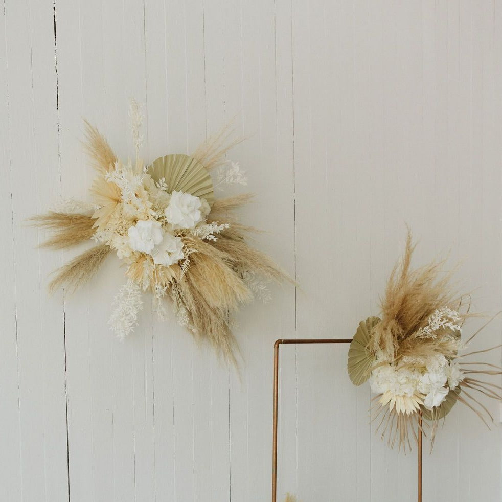 Small dried wedding floral installation available at Rook & Rose.