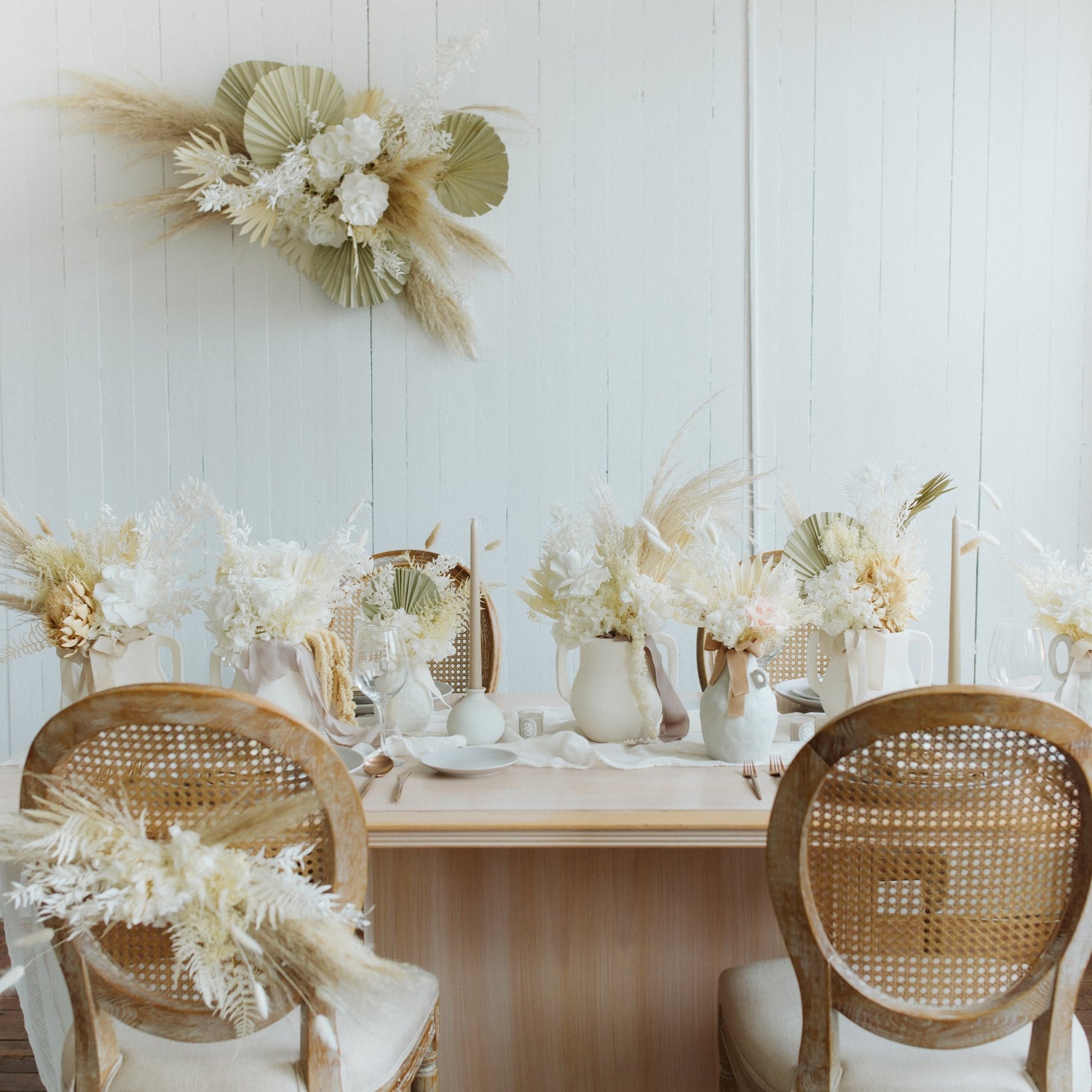 Large dried wedding floral installation available at Rook & Rose.