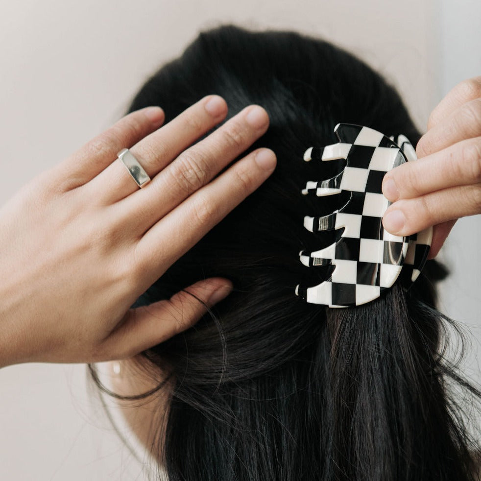 Flora Flora checkered claw clip available at Rook & Rose.