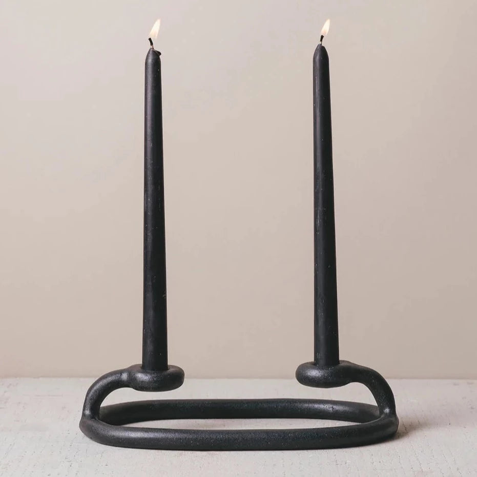 SIN ceramic duo candle holder in black available at Rook & Rose.
