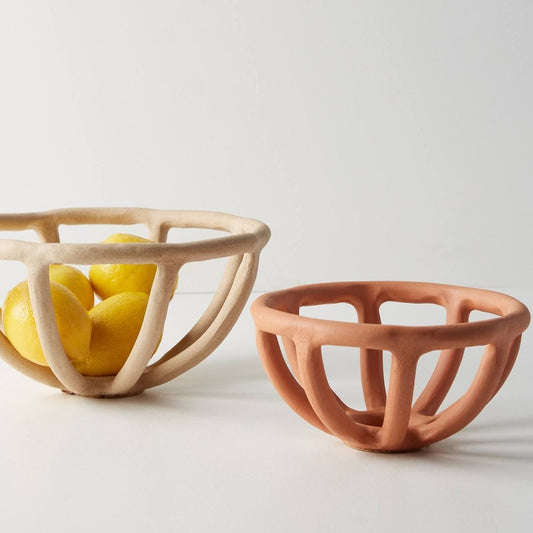 SIN prong fruit bowl in terracotta available at Rook & Rose.